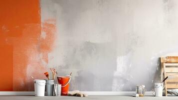 Repair and painting tools of walls in room. Renovation and decoration. Generative AI photo