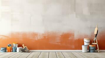 Repair and painting tools of walls in room. Renovation and decoration. Generative AI photo