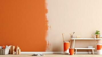 Repair and painting tools of walls in room. Renovation and decoration. Generative AI photo