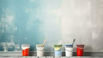 Repair and painting tools of walls in room. Renovation and decoration. Generative AI photo