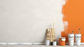 Repair and painting tools of walls in room. Renovation and decoration. Generative AI photo