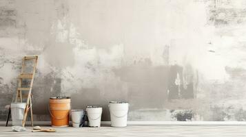Repair and painting tools of walls in room. Renovation and decoration. Generative AI photo