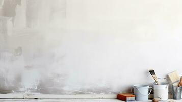 Repair and painting tools of walls in room. Renovation and decoration. Generative AI photo