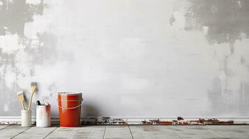 Repair and painting tools of walls in room. Renovation and decoration. Generative AI photo