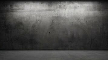 Dark black and gray abstract cement wall and interior textured studio room for product display. Wall background. Generative AI photo
