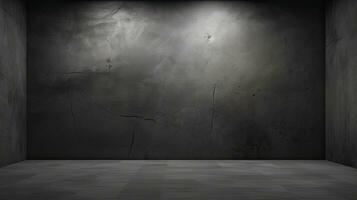 Dark black and gray abstract cement wall and interior textured studio room for product display. Wall background. Generative AI photo