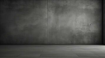 Dark black and gray abstract cement wall and interior textured studio room for product display. Wall background. Generative AI photo