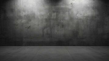 Dark black and gray abstract cement wall and interior textured studio room for product display. Wall background. Generative AI photo