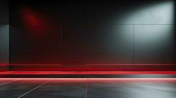 Abstract dark empty room with glowing red neon lights. Mock up, 3D Rendering. Generative AI photo