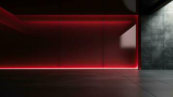 Abstract dark empty room with glowing red neon lights. Mock up, 3D Rendering. Generative AI photo