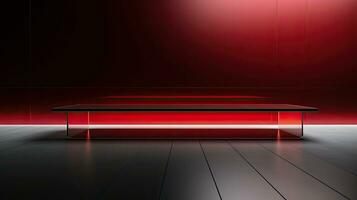 Abstract dark empty room with glowing red neon lights. Mock up, 3D Rendering. Generative AI photo