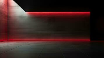 Abstract dark empty room with glowing red neon lights. Mock up, 3D Rendering. Generative AI photo