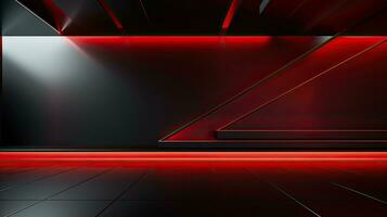 Abstract dark empty room with glowing red neon lights. Mock up, 3D Rendering. Generative AI photo