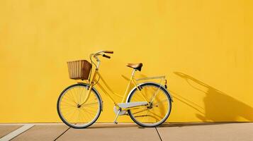 Vintage bicycle with yellow wall background - vintage filter and soft focus. Generative AI photo