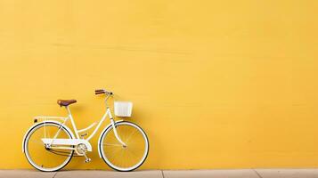 Vintage bicycle with yellow wall background - vintage filter and soft focus. Generative AI photo