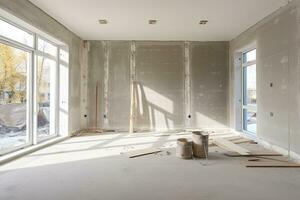 interior de un nuevo casa debajo construcción, remodelación y renovación. generativo ai foto