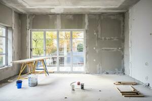 interior de un nuevo casa debajo construcción, remodelación y renovación. generativo ai foto