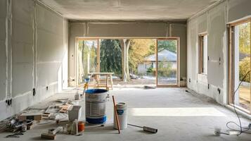 Interior of a new house under construction, remodeling and renovatio. Generative AI photo