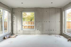 interior de un nuevo casa debajo construcción, remodelación y renovación. generativo ai foto