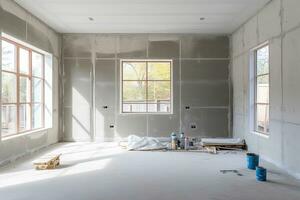 Interior of a new house under construction, remodeling and renovatio. Generative AI photo