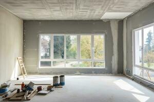 Interior of a new house under construction, remodeling and renovatio. Generative AI photo