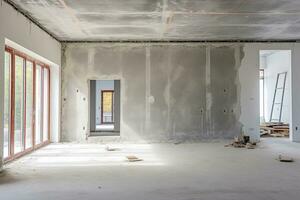 interior de un nuevo casa debajo construcción, remodelación y renovación. generativo ai foto