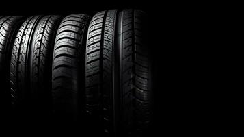 car tires on black background with light and shadow. Generative AI photo