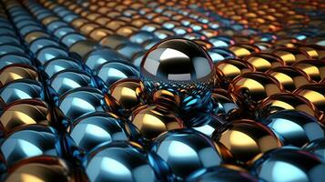 Abstract background with 3d Metallic spheres. 3D illustration of balls textured. Modern cover concept. Decoration element for banner design. Generative AI photo