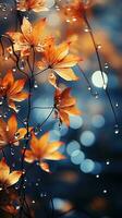 Falling autumn background with bokeh effect, abstract design with copy space. Generative AI photo