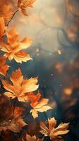 Falling autumn background with bokeh effect, abstract design with copy space. Generative AI photo