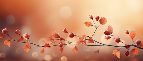 Falling autumn background with bokeh effect, abstract design with copy space. Generative AI photo