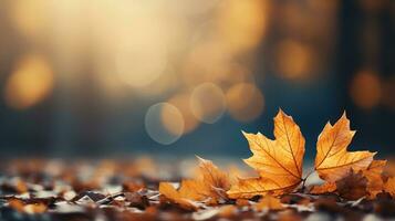 Falling autumn background with bokeh effect, abstract design with copy space. Generative AI photo