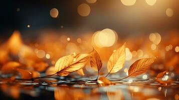 Falling autumn background with bokeh effect, abstract design with copy space. Generative AI photo