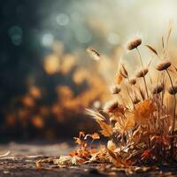 Falling autumn background with bokeh effect, abstract design with copy space. Generative AI photo