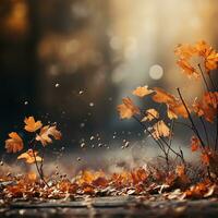 Falling autumn background with bokeh effect, abstract design with copy space. Generative AI photo