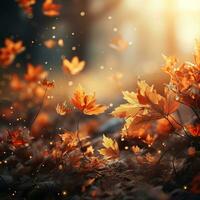 Falling autumn background with bokeh effect, abstract design with copy space. Generative AI photo