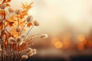 Falling autumn background with bokeh effect, abstract design with copy space. Generative AI photo