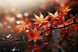 Falling autumn background with bokeh effect, abstract design with copy space. Generative AI photo