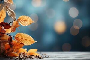 Falling autumn background with bokeh effect, abstract design with copy space. Generative AI photo