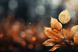 Falling autumn background with bokeh effect, abstract design with copy space. Generative AI photo