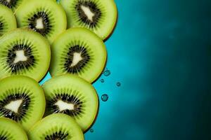 Fresh kiwi slices against green background, ideal for health conscious messages AI Generated photo