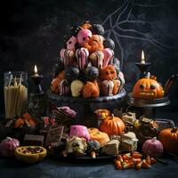 Halloween treats, candy assortment. photo