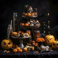 Halloween treats, candy assortment. photo