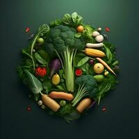 3d póster para vegano día presentando vegetales. alto calidad imagen. ai generativo foto