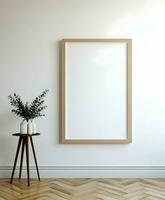 Blank picture frame on parquet floor. Minimalism. Ai generative photo