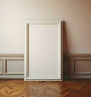 Blank picture frame on parquet floor. Minimalism. Ai generative photo