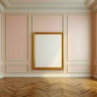 Blank picture frame on parquet floor. Minimalism. Ai generative photo