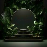 Jungle product display podium. Stage product show. Ai generative photo