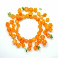 Cut carrot in round peaces on white background. High-resolution. AI Generative photo