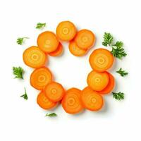 Cut carrot in round peaces on white background. High-resolution. AI Generative photo